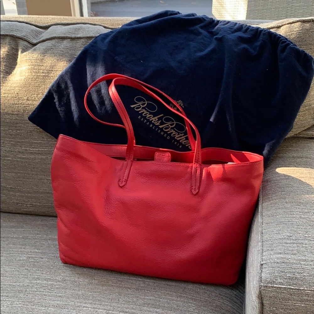 SOLD Brooks Brothers NWT Red Leather Tote. - Picture 1 of 9